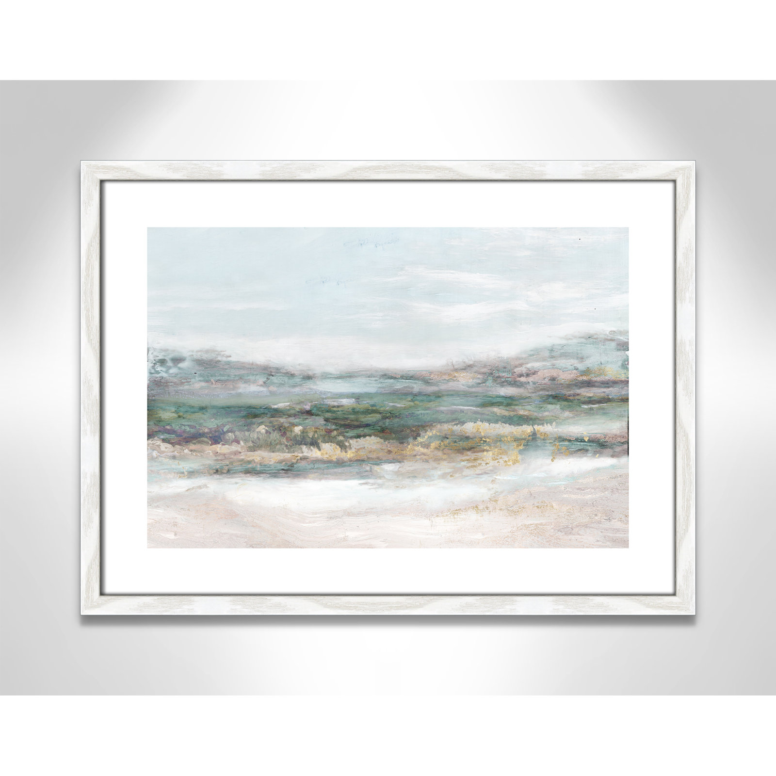 Lori "Dazzling" Painting by Matina Theodosiou, 17" H x 23" W x 0.75" D, White Wood Grain Framed Paper, White