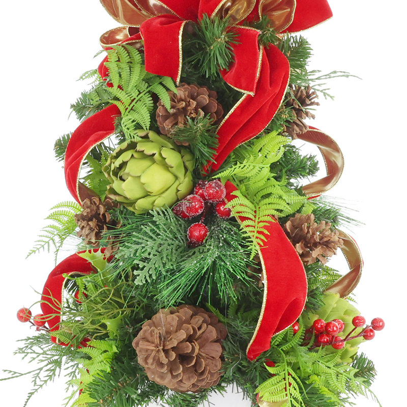 Arbre des Fêtes avec artichauts, baies et arcs en pot
