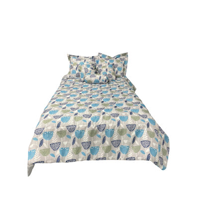 Ensemble d'édredon réversible en mélange de coton bleu
