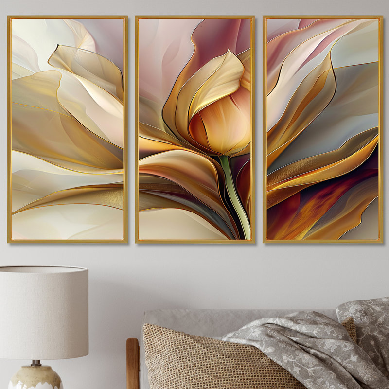 Sina - Ensemble de reproduction d'art mural tulipe, Cadre flottant doré, H 28 po x l 36 po x P 1 po