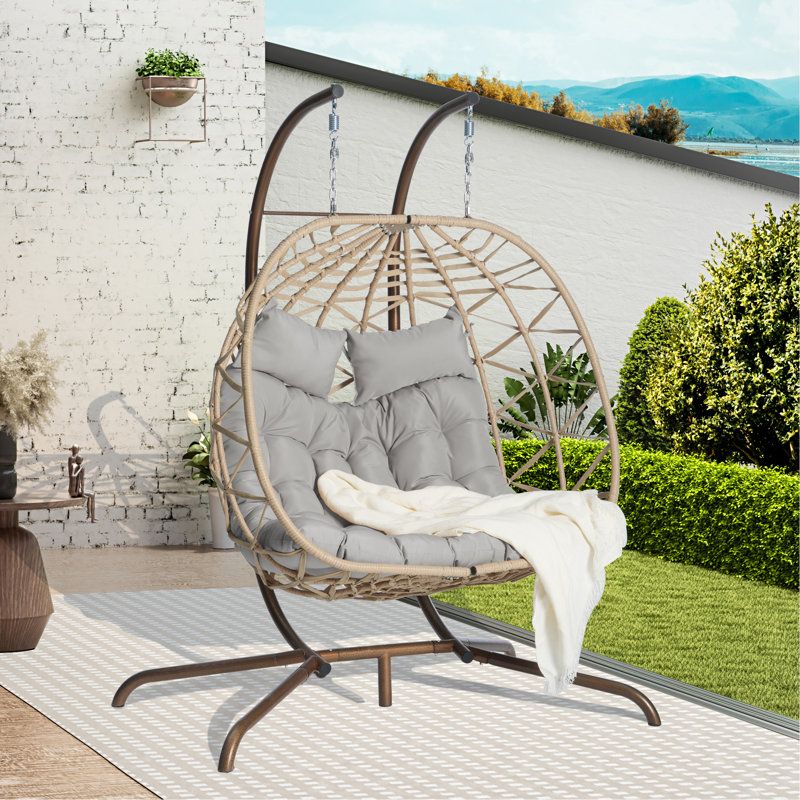 Metal Frame Patio Chair With Stand And Cushions For Bedroom Balcony Patio, Light Gray
