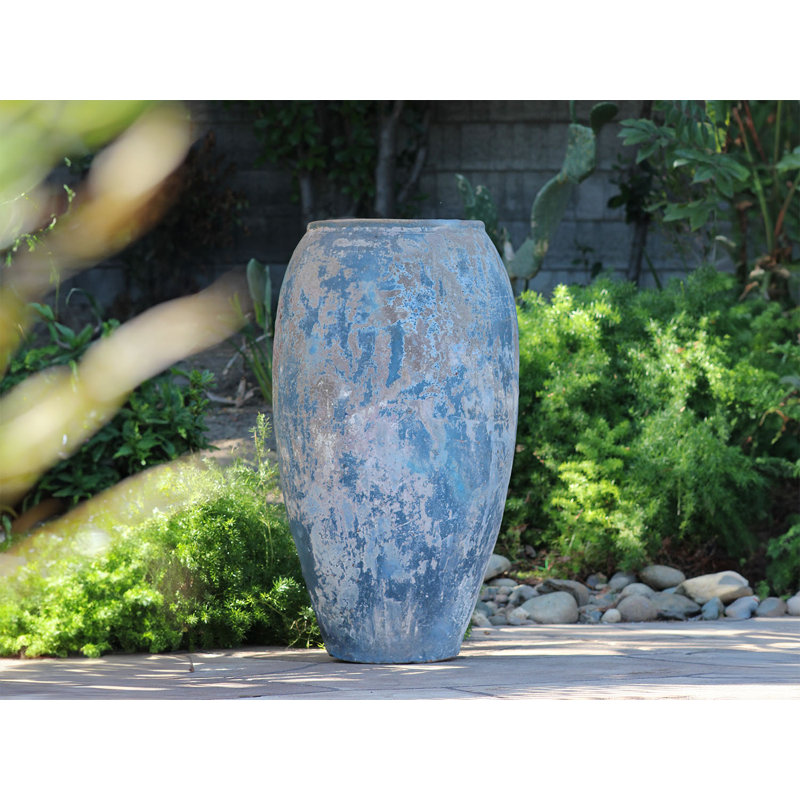 Pot de fleurs en grès extra large Amfora De La Villa - Intérieur/Extérieur, L 24,5 po x H 49 po, Vert-de-gris