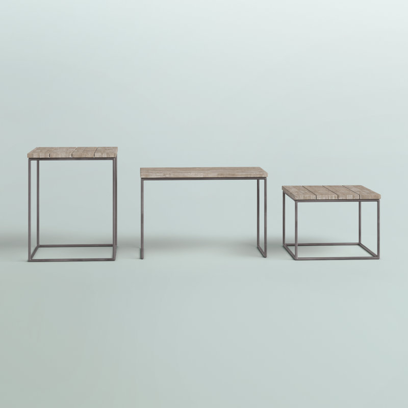  Ensemble de trois plateaux décoratifs transitionnels en bois et métal gris anthracite naturel H et bois