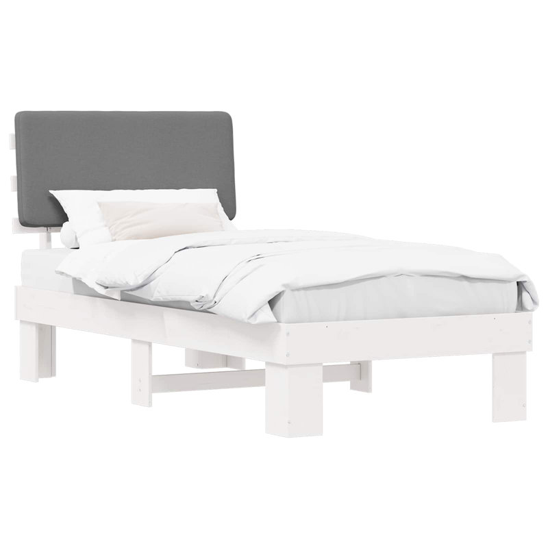 Solid Wood Bed Frame, 100 x 200cm, White/Light Grey