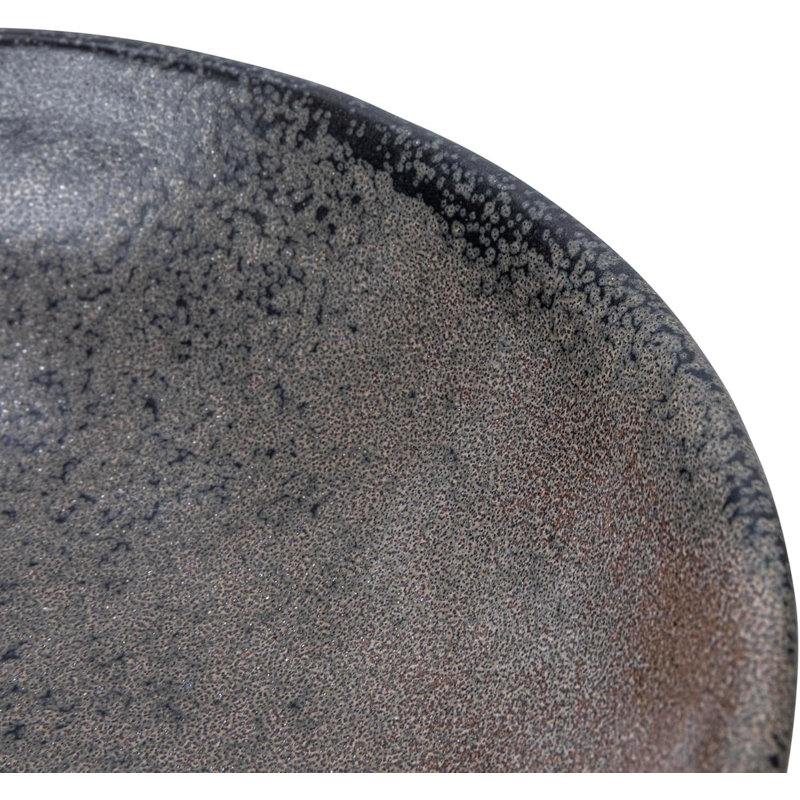 Creative Co-Op Stoneware Bowl With Handle And Base, Black Reactive Glaze, Black