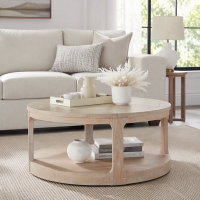 40Inch Large Curved 2 Tier Traditional Round Circle Wooden Center Coffee Table,Rounded Table With Wheels,Mid Century Rustic Style Table For Living Room,Office,Apartment