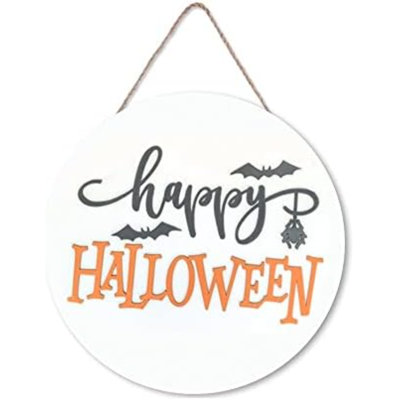 Halloween Wood Hanging Sign Happy Halloween Decor Sign Bats Sign For Front Door Halloween Decorations Outdoor, Halloween Party Decorations