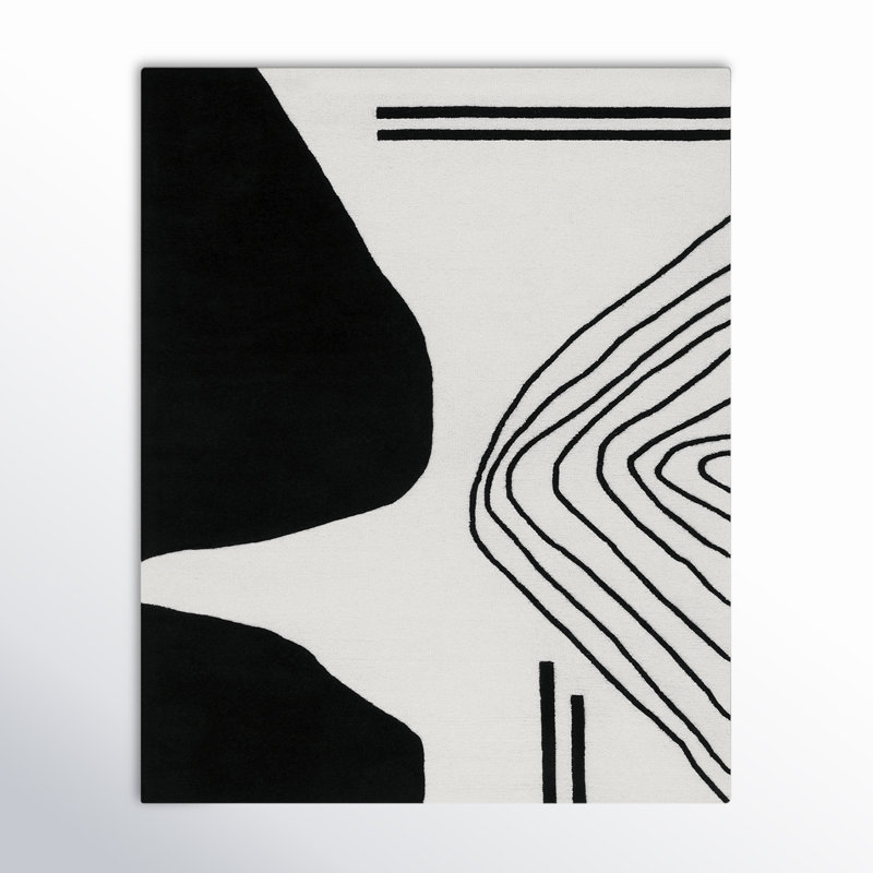 Felipe Handmade Wool Ivory/Black Rug, Rectangle 9' x 12'