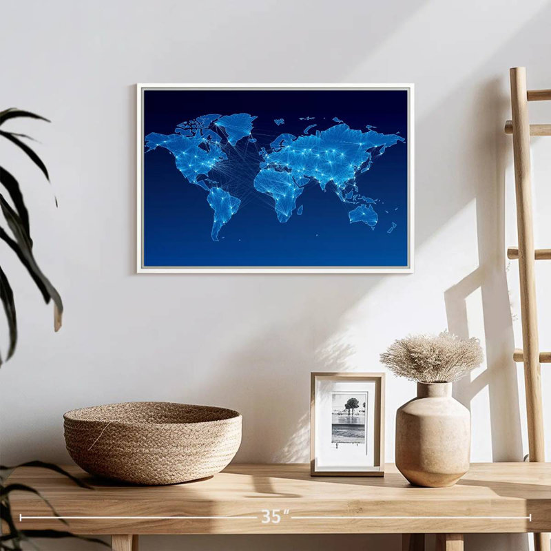 Carte du monde du circuit intégré, 19 po x 13 po, Cadre flottant blanc