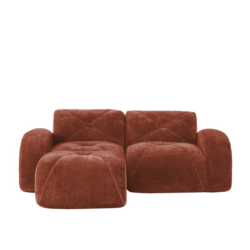 L-Shaped Boneless Sofa, Red/Brown, 29.9" H x 80.3" W x 67.3" D