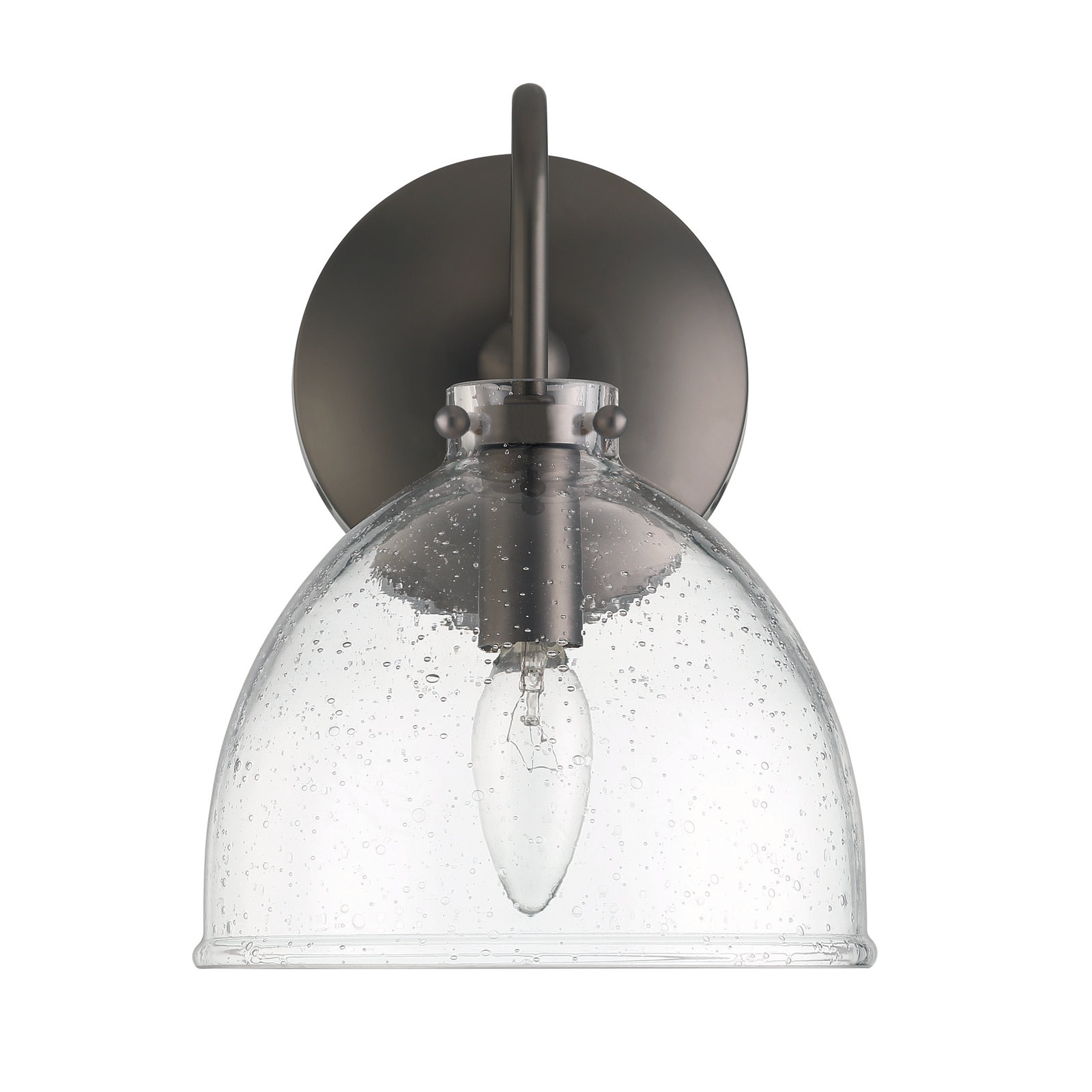 Dominick Single Light Glass Dimmable Armed Sconce, Dark Graphite Bronze