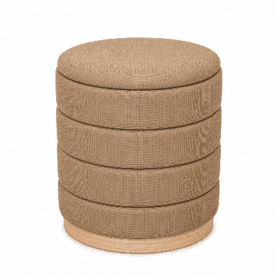 Tessa 16" Linen Upholstered Cylinder Storage Ottoman with Removable Lid and Hidden Storage, Tan