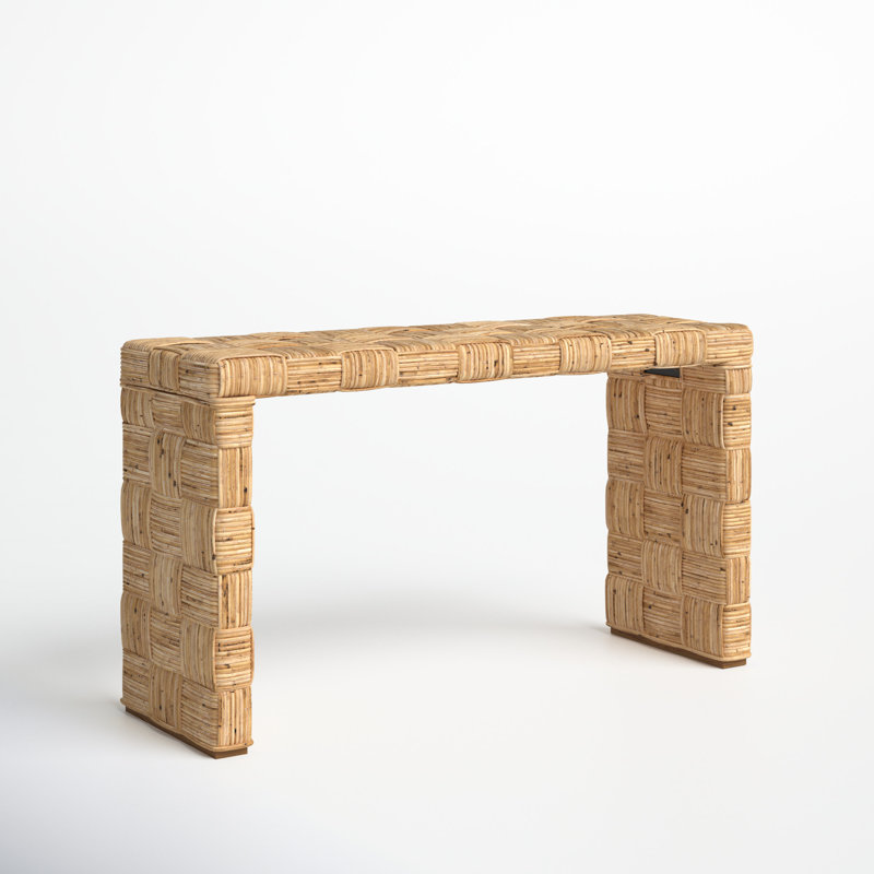 Honey Natural Rattan Console Table with Storage