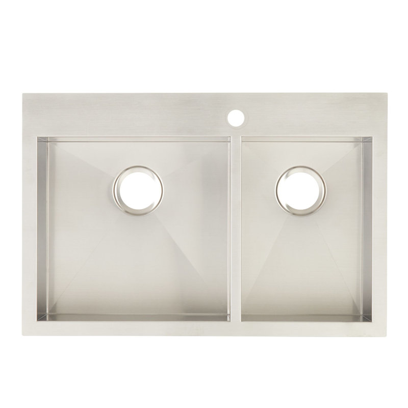 33" Sitka Offset Double-Bowl Stainless Steel Dual-Mount Sink - Drop-In or Undermount - Single-Hole, 1 hole