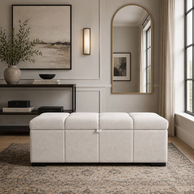 Rectangular Linen Storage Ottoman Bench with Built-In Handle
