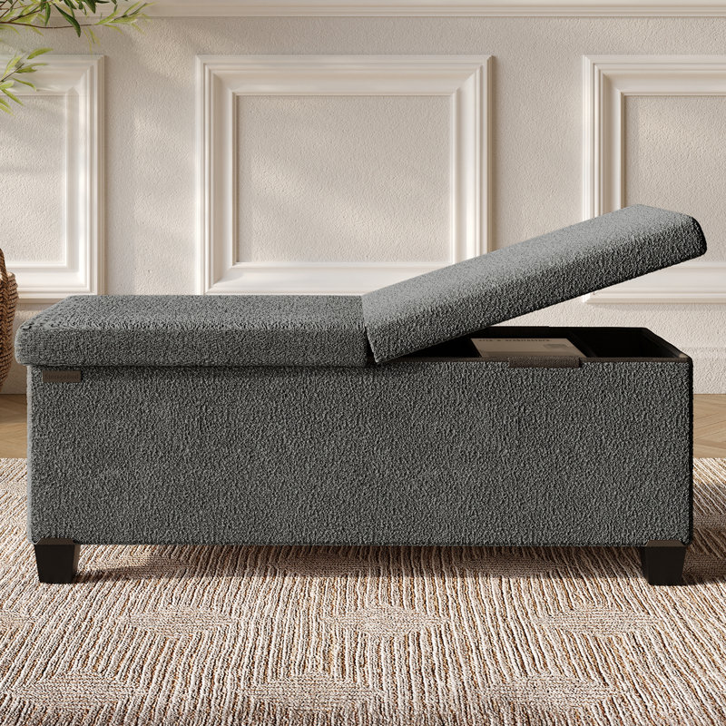 Vérrant Boucle Storage Ottoman Bench, Gray, 15"H x 43"W x 15"D