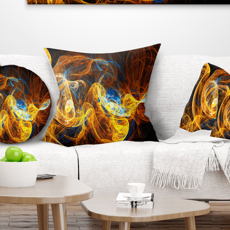 Fractal Smoke Texture - coussin abstrait imprimé orange, 18 po x 18 po, Coussin décoratif