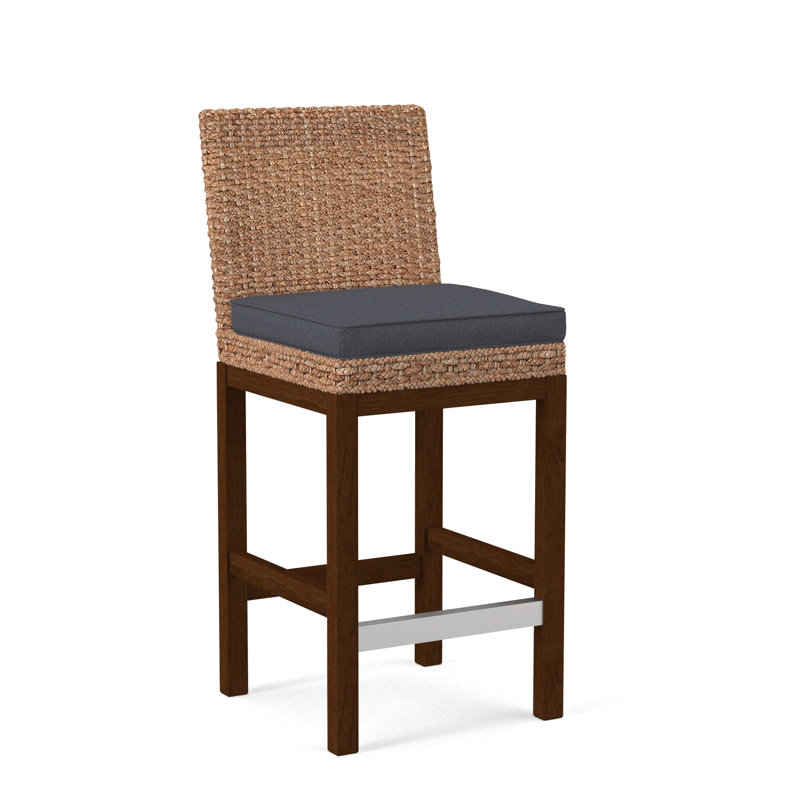 Upholstered Counter Stool, Light Blue Performance Fabric; 0851-55, Coffee Finish
