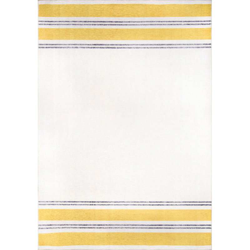 Tapis intérieur / extérieur jaune à rayures Arlo, Rectangle 5 pi x 7 pi 7 po