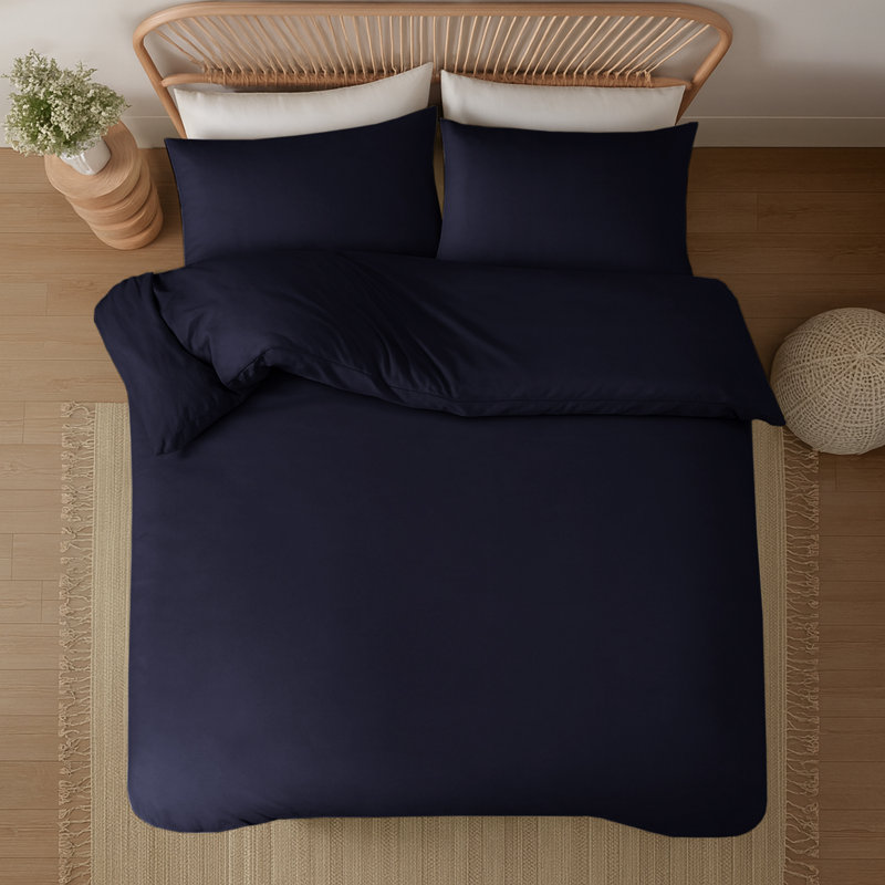 Aspire Homeware Hotel Quality 3 Piece Dyed Duvet Bedding Set with Pillowcases for Soft and Elegant Sleep, Navy