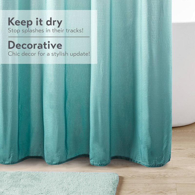 Aqua Ombre Seersucker Fabric Shower Curtain
