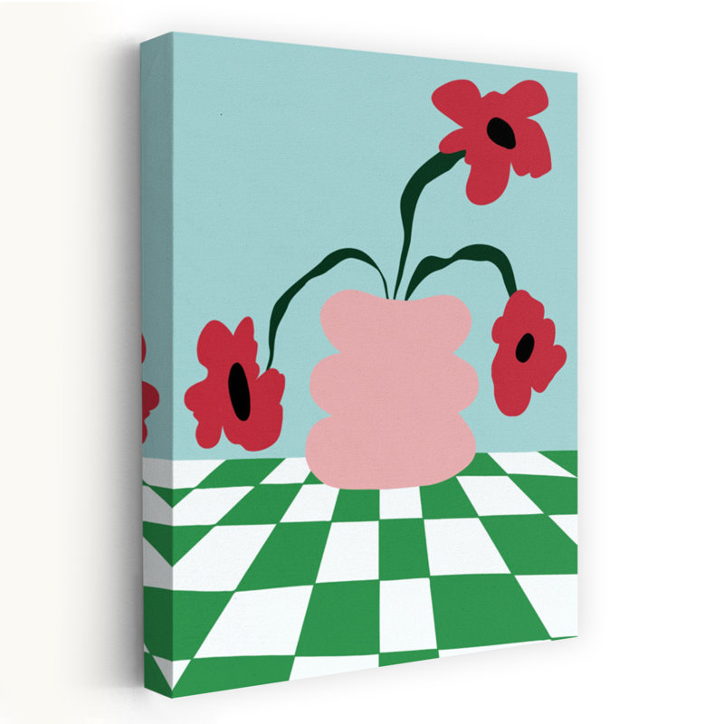 Art contemporain abstrait rétro "Bold Flower Art", H 48 po x l 32 po