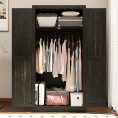 70" Tall Armoire Wardrobe, Closet Storage Cabinet With Doors And Hanging Rod For Bedroom by Gracie Oaks