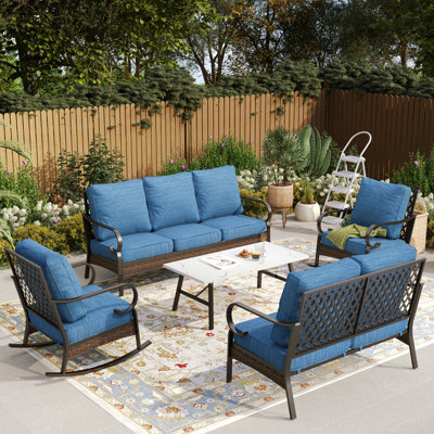 Ensemble de conversation pour l'extérieur 7 personnes avec causeuse et chaises berçantes