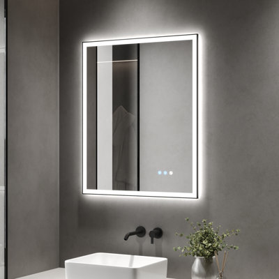 Smart Anti-Fog Bathroom Mirror with Front & Back Lighting, Tri-Color Dimmable LED & Memory Function, IP44 Waterproof, Matte Black Frame