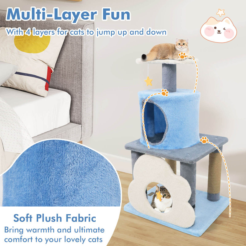Mignon arbre à chat 31,5 po, Bleu / blanc