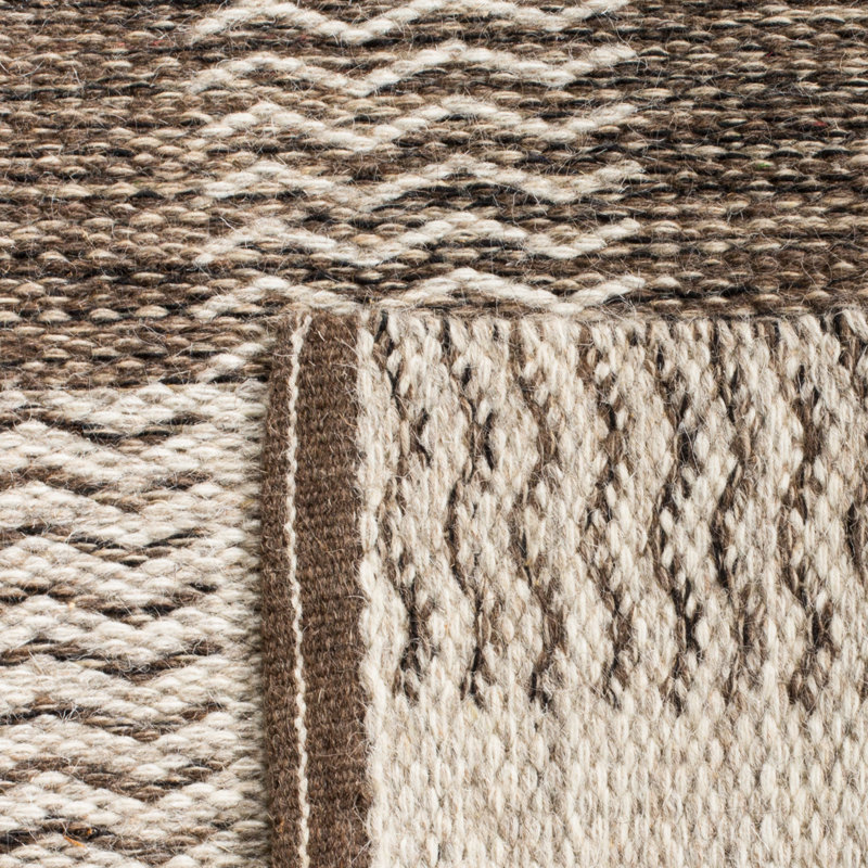 Vacaville Hand Woven Wool/Cotton Plaid Rug in Light Grey/Brown, Rectangle 9' x 12'