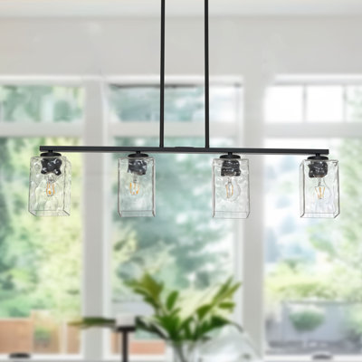 Luminaire suspendu linéaire pour îlot de cuisine 4 lumières 34 "noir mat 34" avec abat-jour en verre martelé