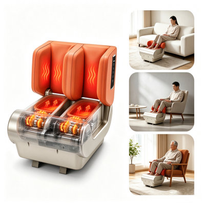 Multi-Functional Foot & Calf Shiatsu Massager with 360° Full-Wrap Air Compression, Heat Therapy, 3D Rolling, Scraping & Kneading, Auto Shut-off Timer, 3 Adjustable Intensity Levels for Home Muscle Relief