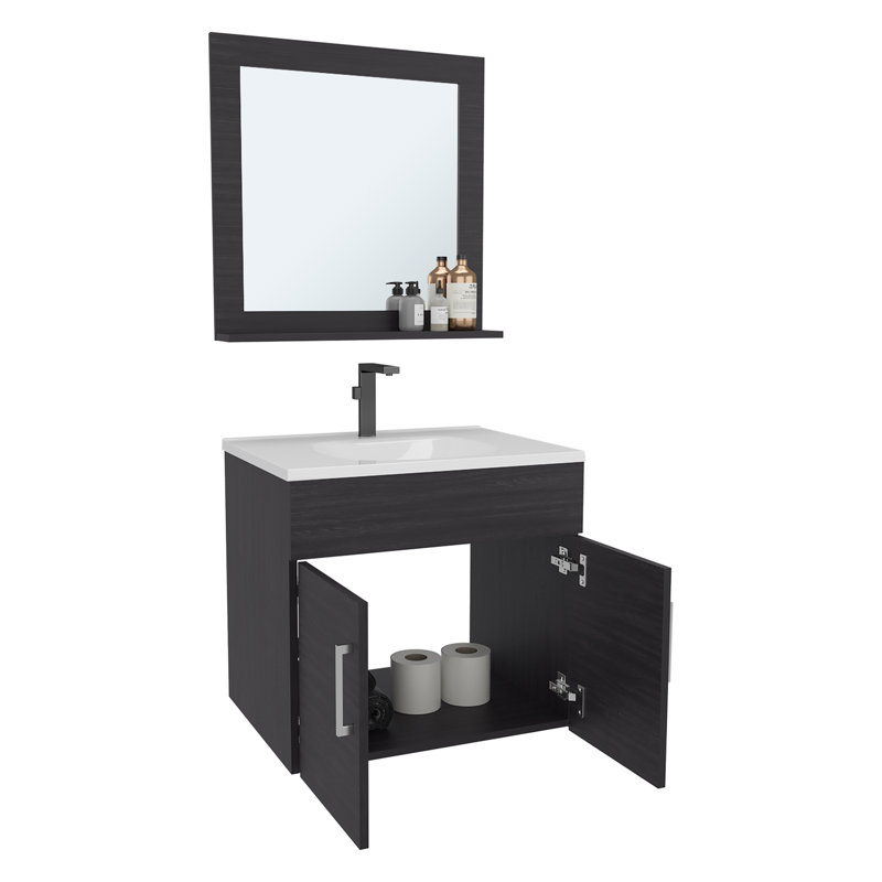Wall Mounted With MDF Top, Black, Black