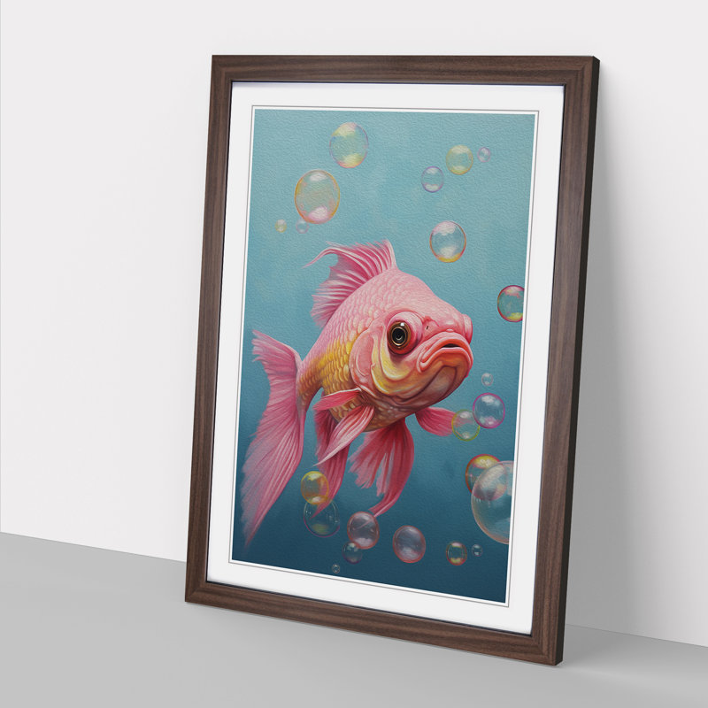 Fish Bubble Gum - Single Picture Frame Print on Wood, Walnut, 46cm H x 34cm W x 2cm D