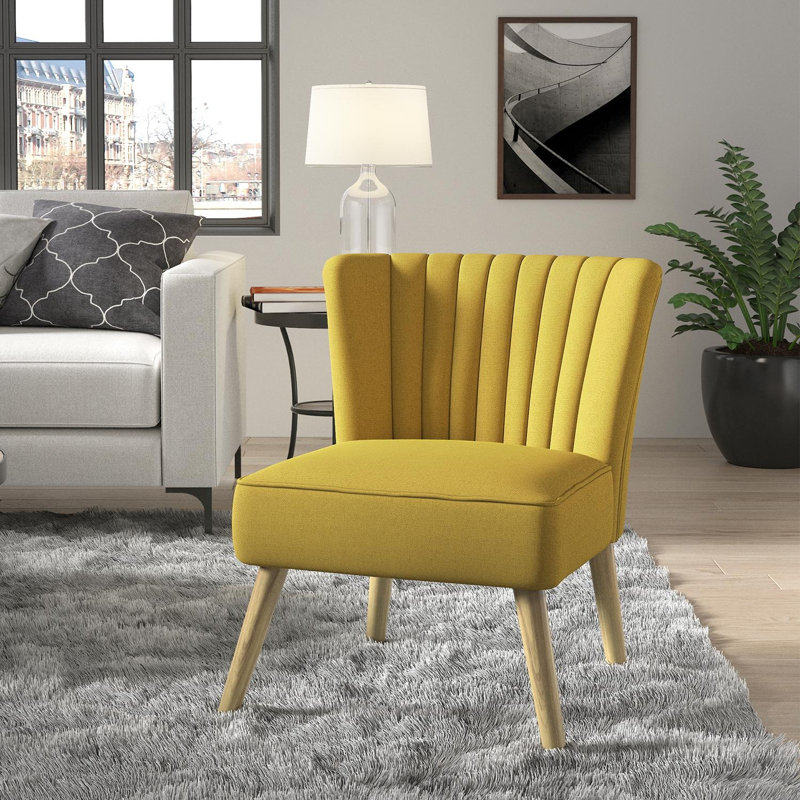Fauteuil d'appoint en lin touffeté de 25,75 po de large Rousselle, 100 % lin jaune moutarde