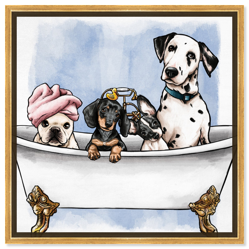 «Bath and Laundry Glam Bathaign Puppies», impression d'art moderne sur toile pour le bain, H 40 pi x l 40 pi x P 1,5 pi