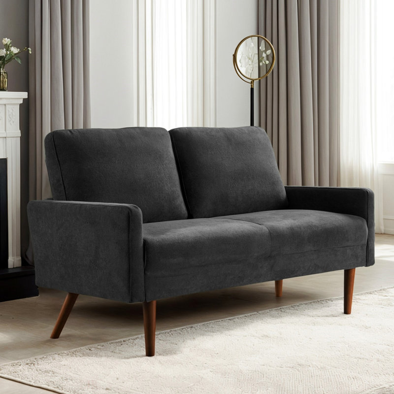 European Style Velvet Loveseat Sofa with Sleek Design, Black