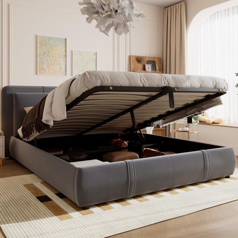 Upholstered Ottoman Storage Bed, Double (4'6), Grey