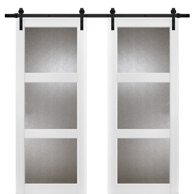 Lucia Frosted Glass Wood Sturdy Interior Barn Doors with Installation Hardware Kit
