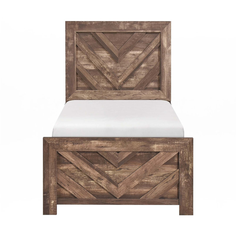 Mobilier de chambre à coucher contemporain en bois à panneau rustique 1pc (lit seulement), Simple, Brun rustique