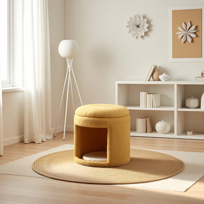 Chic-Snug Cat Haven For Kitten And Full-Grown Cat, Portable Footrest Cat House With Snug-Warm Cushion For Your Feline, 18.50'' X 18.70'' X 18.70'' (Top Yellow)