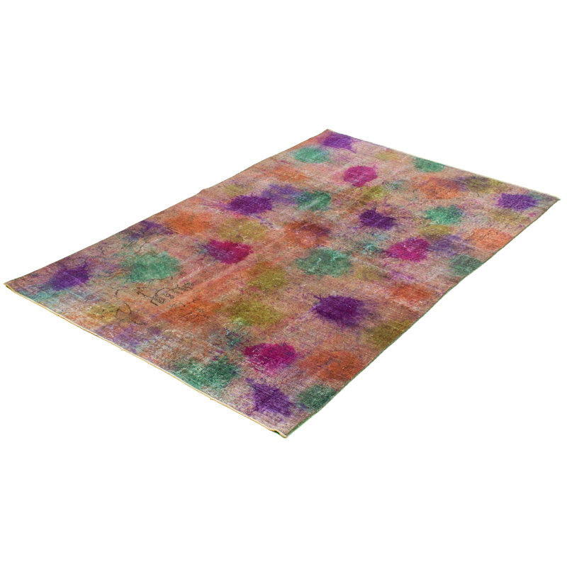 Tapis de la zone en laine 5 pi 1 po x 8 pi 2 po à la main one-of-kind à la main-noué la 1980 Overdyed