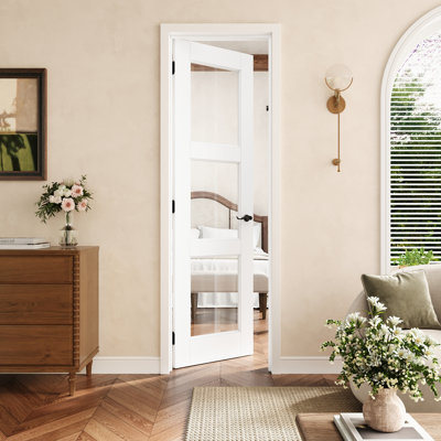 24" X 80" 3-Lite Clear Glass Interior Prehung Door With Black Hinges, Clear Glass Door Slab With Frame, Interior Door As Pantry Door, Bedroom Door, Laundry Door, Closet Doors, Room Doors, Left Hand