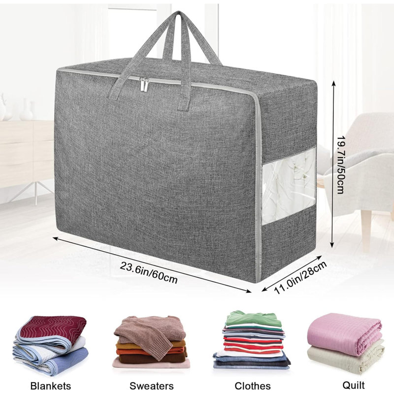 2Pack  Extra Large Storage Bags, Folding Moving Comforter Blanket Storage Bags Closet Organizers And Storage Containers With Strong Handles&Zippers Clear Window For Clothes Bedding Pillow