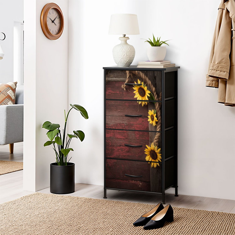 Commode 4 tiroirs pour chambre à coucher, commode étroite, plateau en bois et structure en fer de travail 18 po x 37,5 po - (l x H)