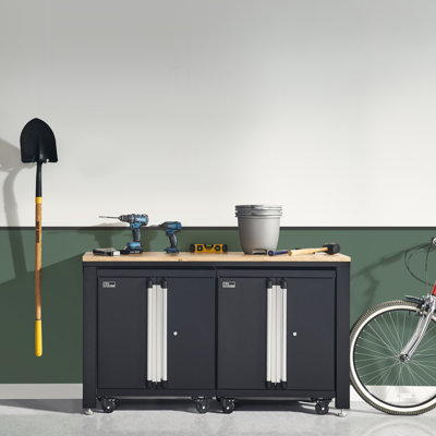 ProGarage 3 Piece Cabinet & Workbench Table Set