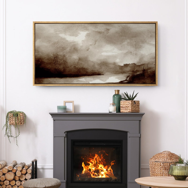 Moody Landscape, sépia, art moderne, H 30 po x l 60 po, Naturel
