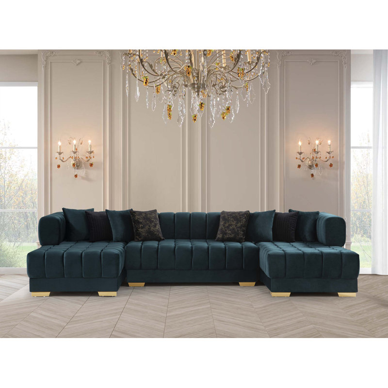 Canapé modulaire double en velours U, Velours vert