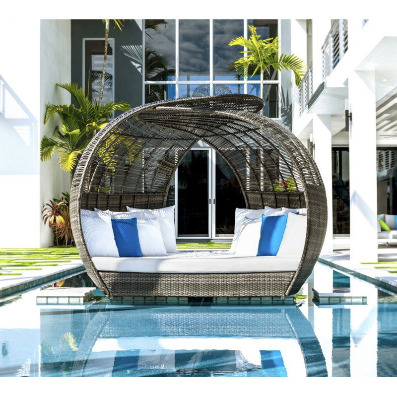 Banyan 73 " W Curved Wicker Patio Daybed with Cushions, Standard